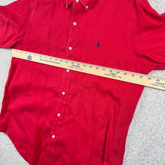 Ralph Lauren Button Down Shirt Mens L Red 100% Linen Custom Fit Short Sleeve - Picture 4 of 6